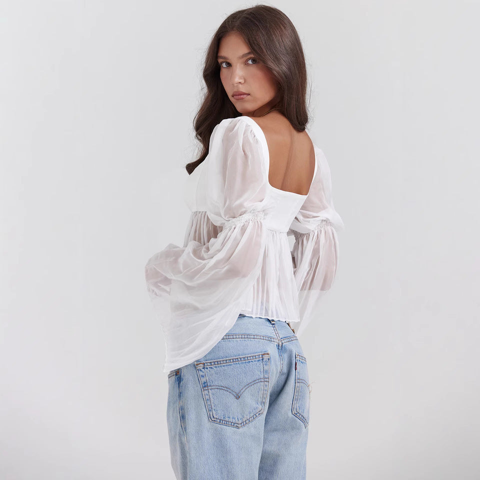 Long Sleeve Square Collar Top For Women