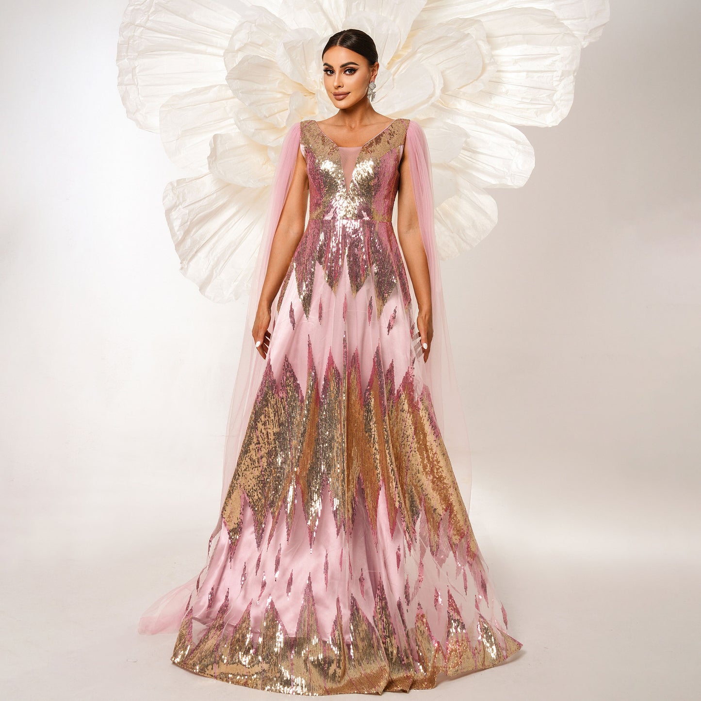 Long Sleeve V-neck Sequins Long Dress For Women