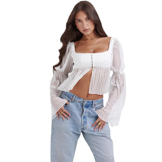 Long Sleeve Square Collar Top For Women